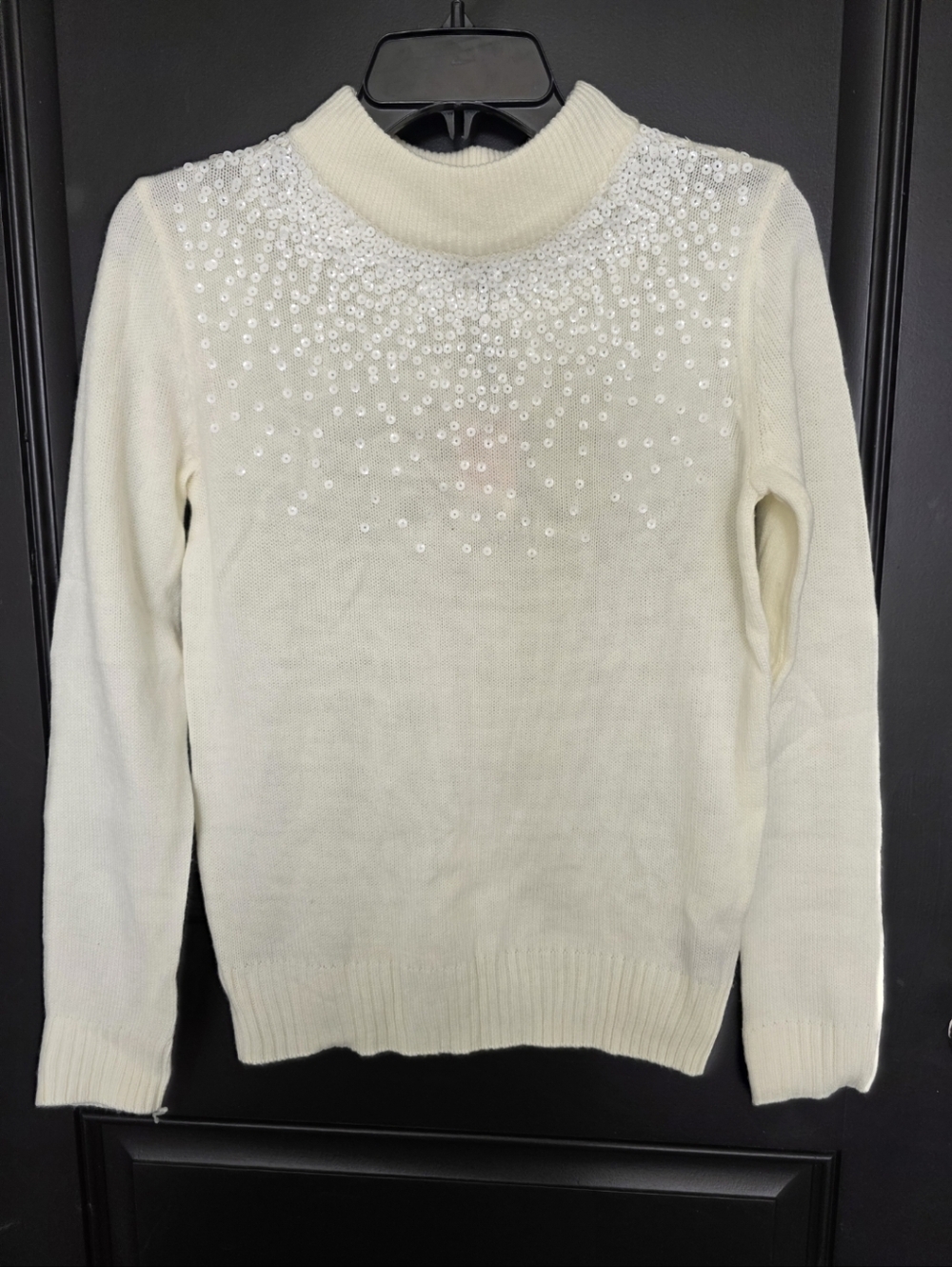 Juicy Couture Sweater Small Ivory Sequin Turtleneck Knit Long Sleeve Y2K Glam